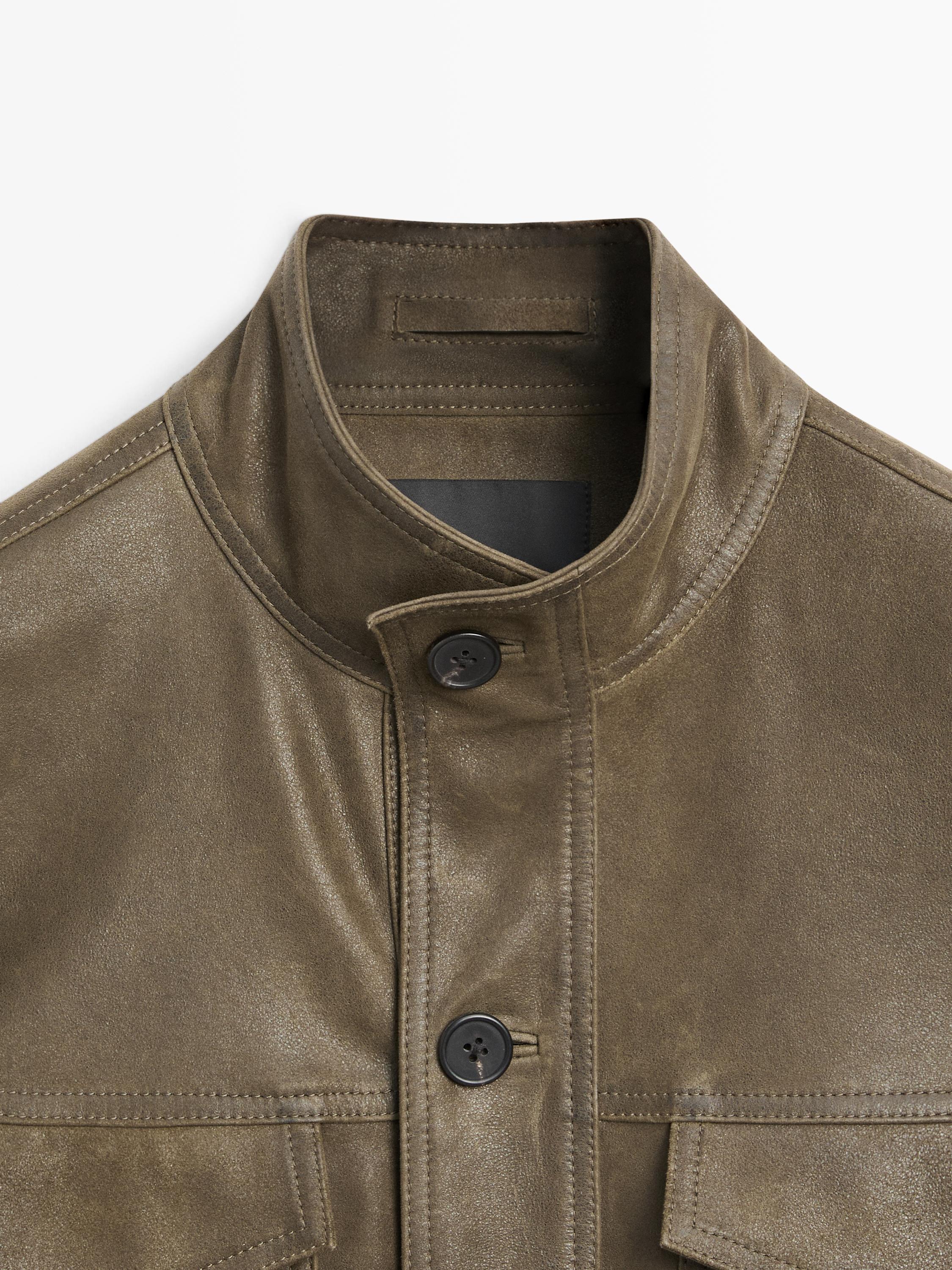 Veste en cuir caprin effet usé
